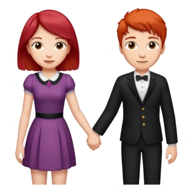 Red haired girl with black hair boy romance sticker