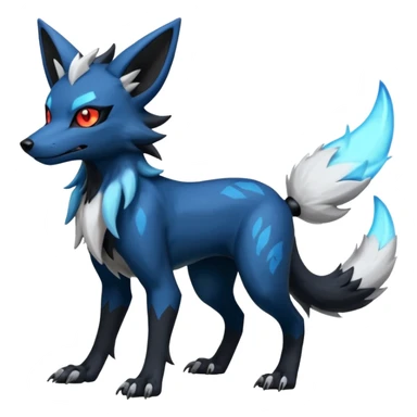 Shiny Dark Edgy Black And Blue Lycanroc-Umbreon-Salandit-Wolf-Fakémon-hybrid-creature (full body)  sticker