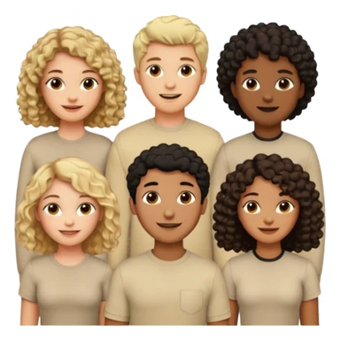 group of people  together ; men and women with brown, blonde, black hair- short hair, long hair and curly hairr wearing beige shirts aesthetic no collar, brown people, white people, black people sticker