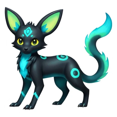 Shiny Ethereal Eldritch Cool Edgy Badass Punky Aural Iridescent Fluorescent Bioluminescent Umbreon-Amaura-Salandit-Litten-Fakémon-fusion (full body) sticker