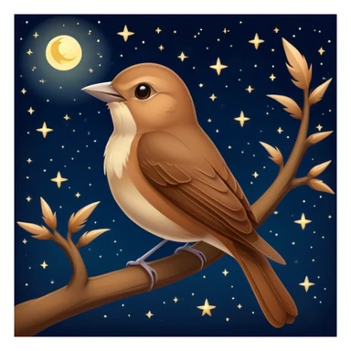 nightingale bird singing, small brown songbird against starry sky sticker