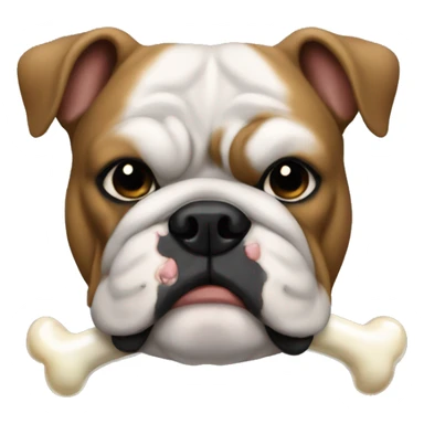 an bulldog, who has a bone in his mouth, he all black his coulour, he look cute sticker