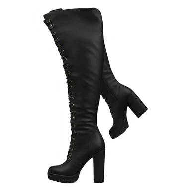 black knee high chunky heel boots sticker