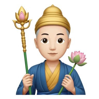 asian man with lotus, scepter, buddhism, lotus, white skin sticker