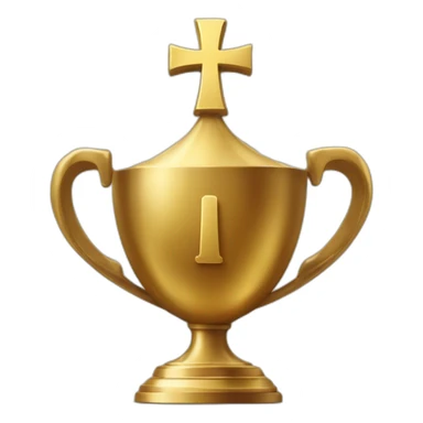 royal big empty Christian trophy for the winner with a cross on royal background sticker