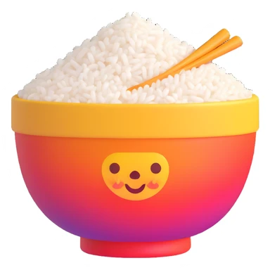 steaming bowl of rice, vibrant colors, modern emoji style sticker