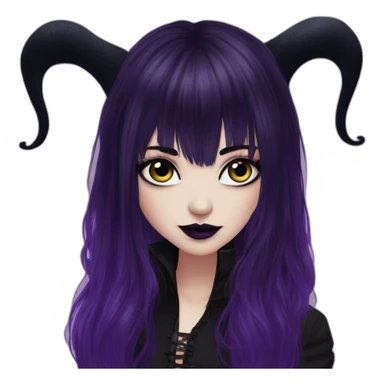 Elissabat -with bangs -long-hair-dark-plumpurple-and-black-vampire-goth-makeup-pinkeyes-romanticgothcloses- sticker