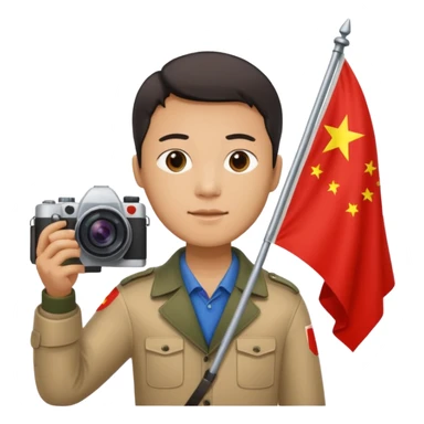 A Chinese man with a Chinese flag and a camera sticker