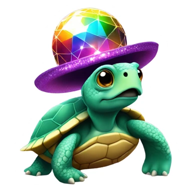 Turtle wearing a disco ball hat sticker