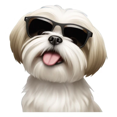 Maltese shiz tzu happy dog beige and white, wearing sunglasses sticker