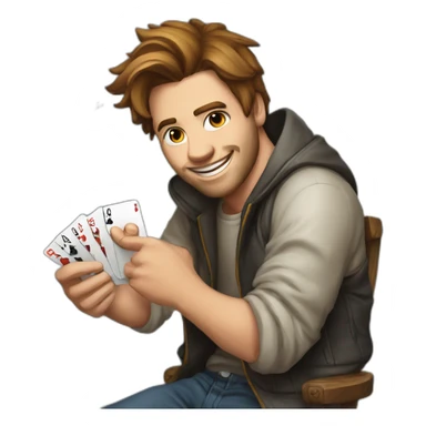guy have poker cards in hand dounle 9  sticker