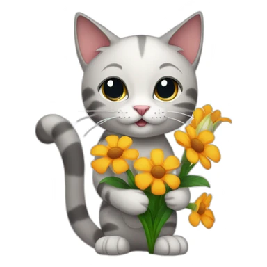 cat standing with flower in his hands sticker