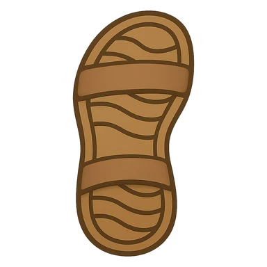 Create an emoji style sandal sole with minimal detail, matching the reference image, with two straps visible from the bottom. The style should reflect the look of apple style emojis with simple and clean design. sticker