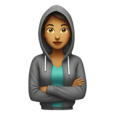 female web developer with hoodie and desktop sticker