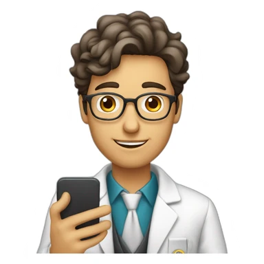 jovem professor segurando nas mãos um celular sticker