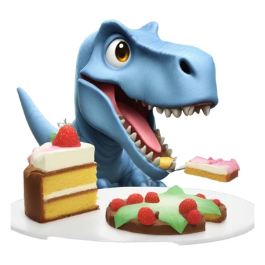 a dinosaur eating cake sticker