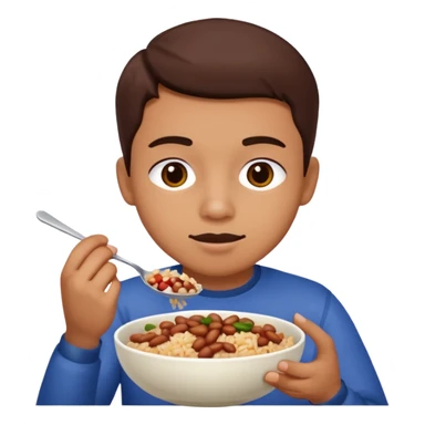 Create a person having lunch. Not a sandwich. Rice, beans and meat. sticker