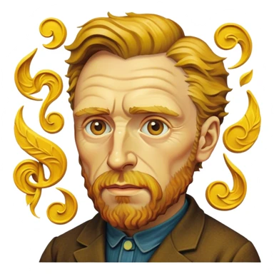 Cinematic Realistic Vincent van Gogh Pop Culture Emoji, featuring an expressive portrayal inspired by the legendary painter rendered with dynamic, swirling textures and artistic lighting. sticker