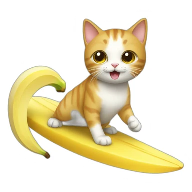 cat surfing with a banana sticker