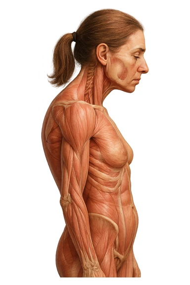 corpo umano anatomico di una donna di profilo con postura errata e spalle curve in avanti
IPERREALISTICO 4K sticker