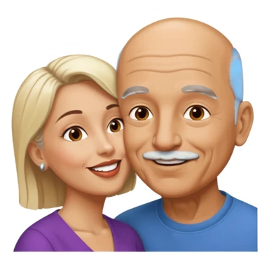 Older Bald Hispanic man kissing white dark blonde woman sticker