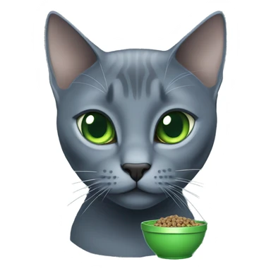 Russian Blue with green,blue eyes, eating cat food sticker