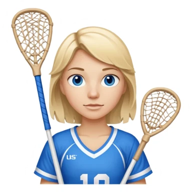 Blonde white with blue eyes lacrosse player holding one lacrosse stick wearing blue and white gear  sticker