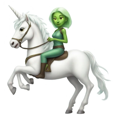 a green amazon alien woman on a white unicorn sticker