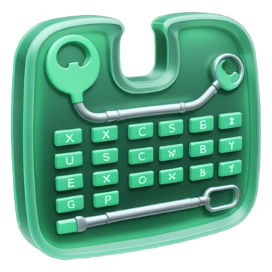 3D render of Swallowed Keys, X-Ray imaging aesthetic, translucent materials showing internal structure, stomach shape in greenish night-vision style with keys inside, medical scan style, emoji style, isolated on white background --v 6.0. sticker