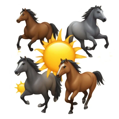 my emoji should look like there should be great looking sun and in front of it there should be 10 horses carying it sticker