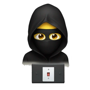 Person with a full black mask on there face holding light switch  sticker