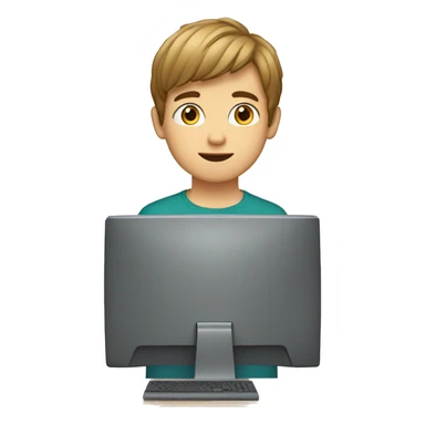 boy with light brown hair and a computer in front of him and no glasses sticker