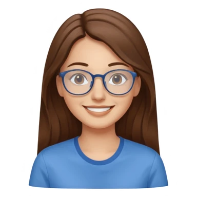 Women with long brown hair smiling, the lady wear glasses and a blue shirt reflecting harmony and peace  sticker