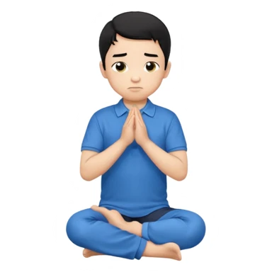 In Niño de cabello negro , arrodillado orando con polo azul sticker