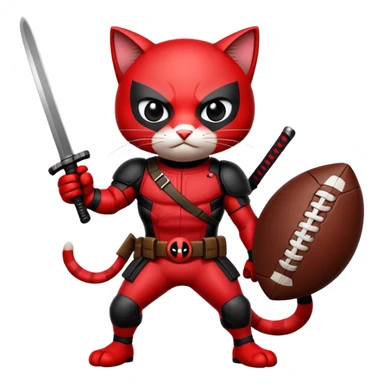 Epic cat ninja with two swords and hand looking like Deadpool holding a football with the egg ready for some action ￼ sticker