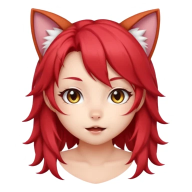 cute anime cat-girl with cat ears, red blowing hair sticker
