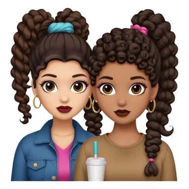 Boujy baddie best friends, trendy heavy makeup both dark hair one light skinned and one mocha brown with curls and one with ponytail sticker
