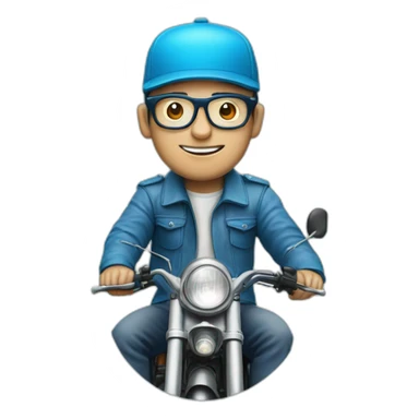 men with glasses and cap over honda c90 blue cian sticker