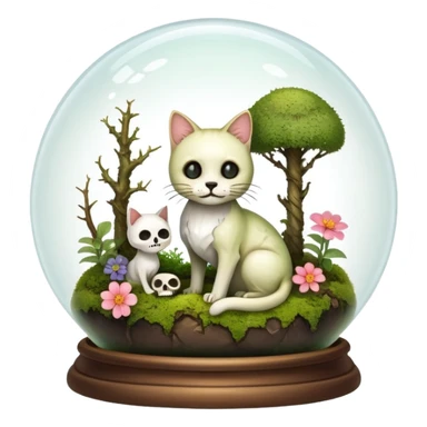 Mystical woodland glass-dome-terrarium-globe with moss inside, with and an cat-skull inside, and flowers inside  sticker
