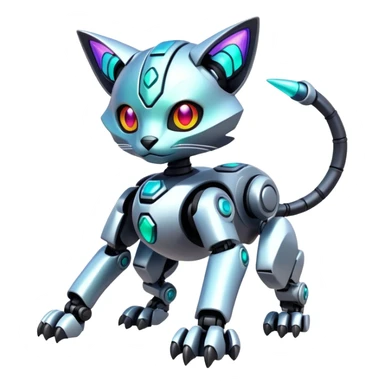  exotic tropical iridescent cyber-Protogen-Fakémon-Pokémon-Vernid-robot-feline-creature sticker