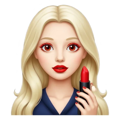 long haired woman putting liptstick sticker