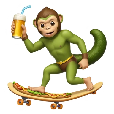 Avocado superhero eating a hotdog while skateboarding with a monkey named Steve playing Fortnite while showering in beer sticker