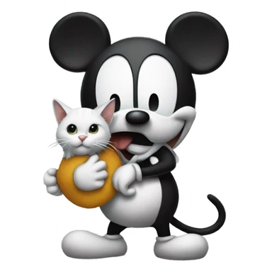 mickey mouse with a cat in his hand sticker