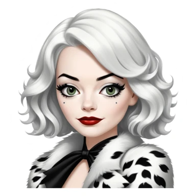 emma stone as Cruella with left side of the hair black and the other half white sticker