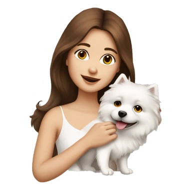 beautiful girl with brown hair with her cream-white spitz dog sticker