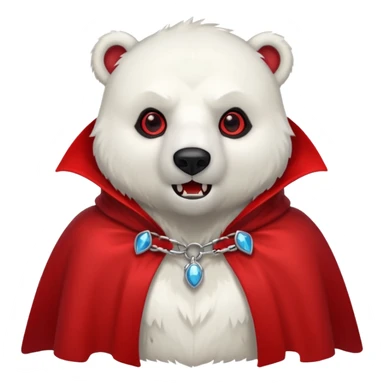 Vampire animal, polar bear in red collar cloak, red eye, fangs sticker