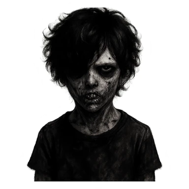 creepy zombie boy, black shaggy curly hair, emo style, dark and spooky expression sticker