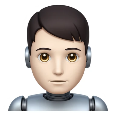 male robot with dark hair color and metalic face sticker