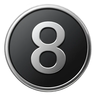 Emoji icon of a black coin with engraved number 8, minimalist style, isolated sticker