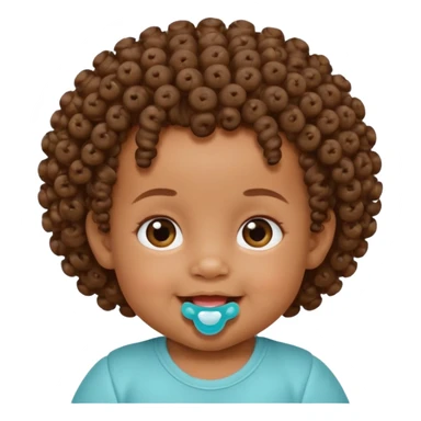 Bébé qui rigole métisse avec une tetiné dans la bouche et les cheveux bouclés  sticker